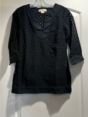 MICHAEL Michael Kors Black Eyelet V-Notch Tunic